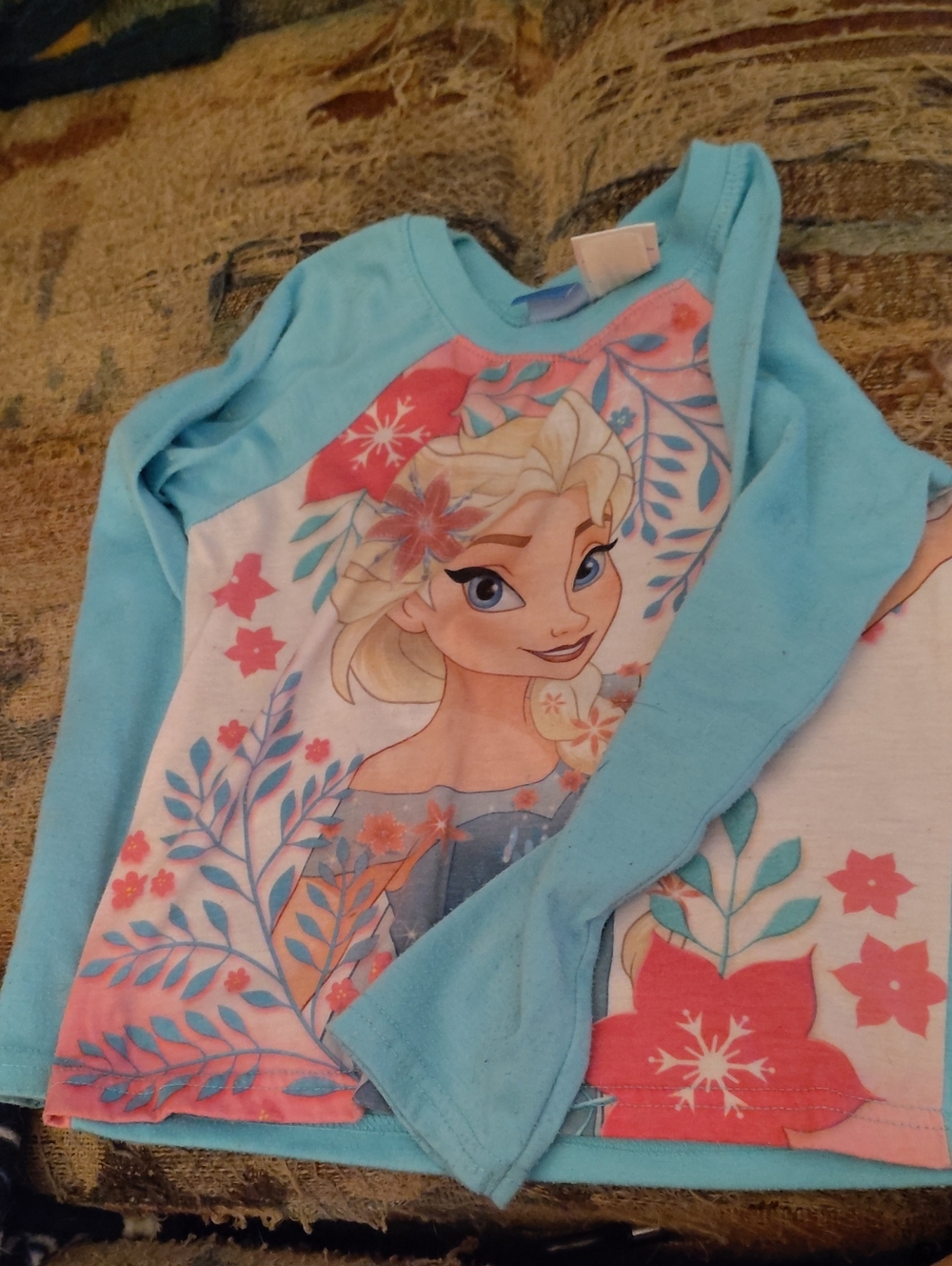 Disney Elsa Floral Green & Pink Long Sleeve Tee for Kids